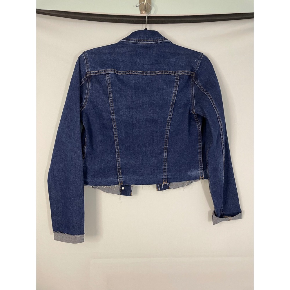 NWT Tahari Dark Wash Denim Cropped Jacket‎ Raw Hem Gold Buttons Size XS - Picture 8 of 11